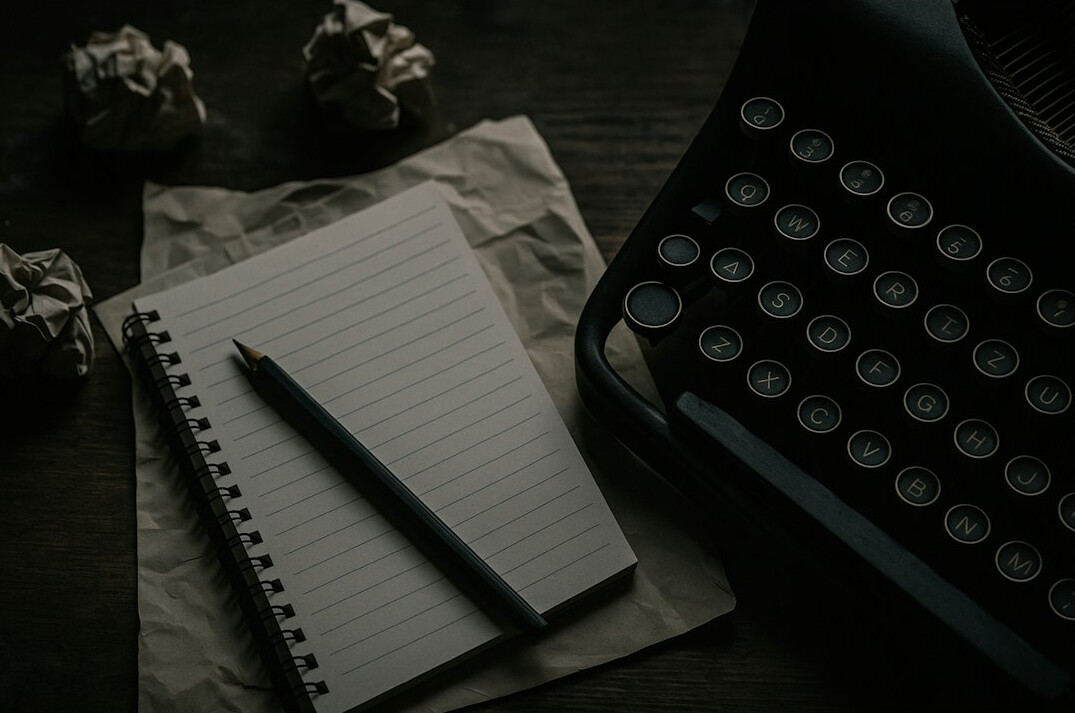 writer at desk with notebook